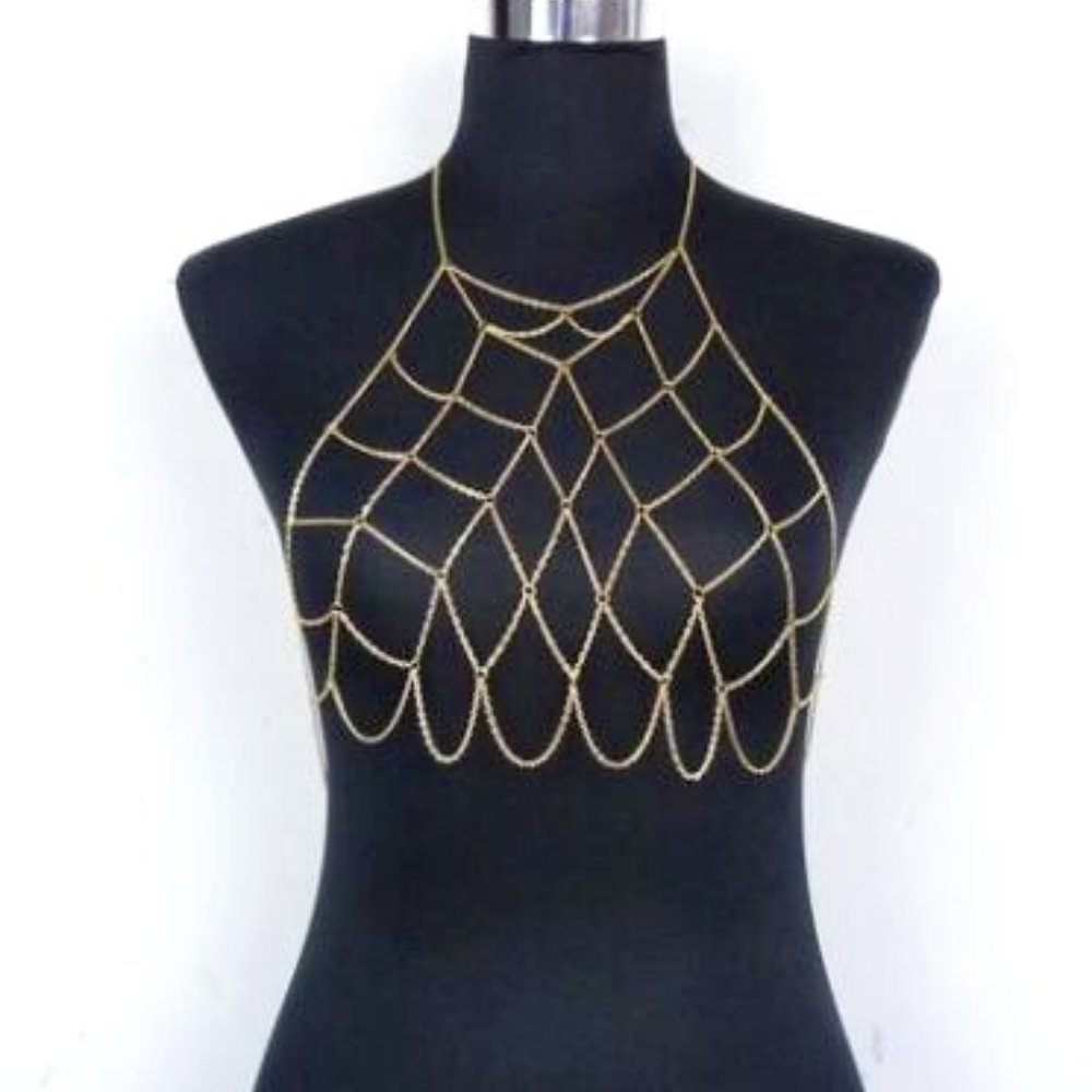 HOVANCI Crystal Chest Chain Sexy Belly Handmade Fishing Net Body Bikini Beach